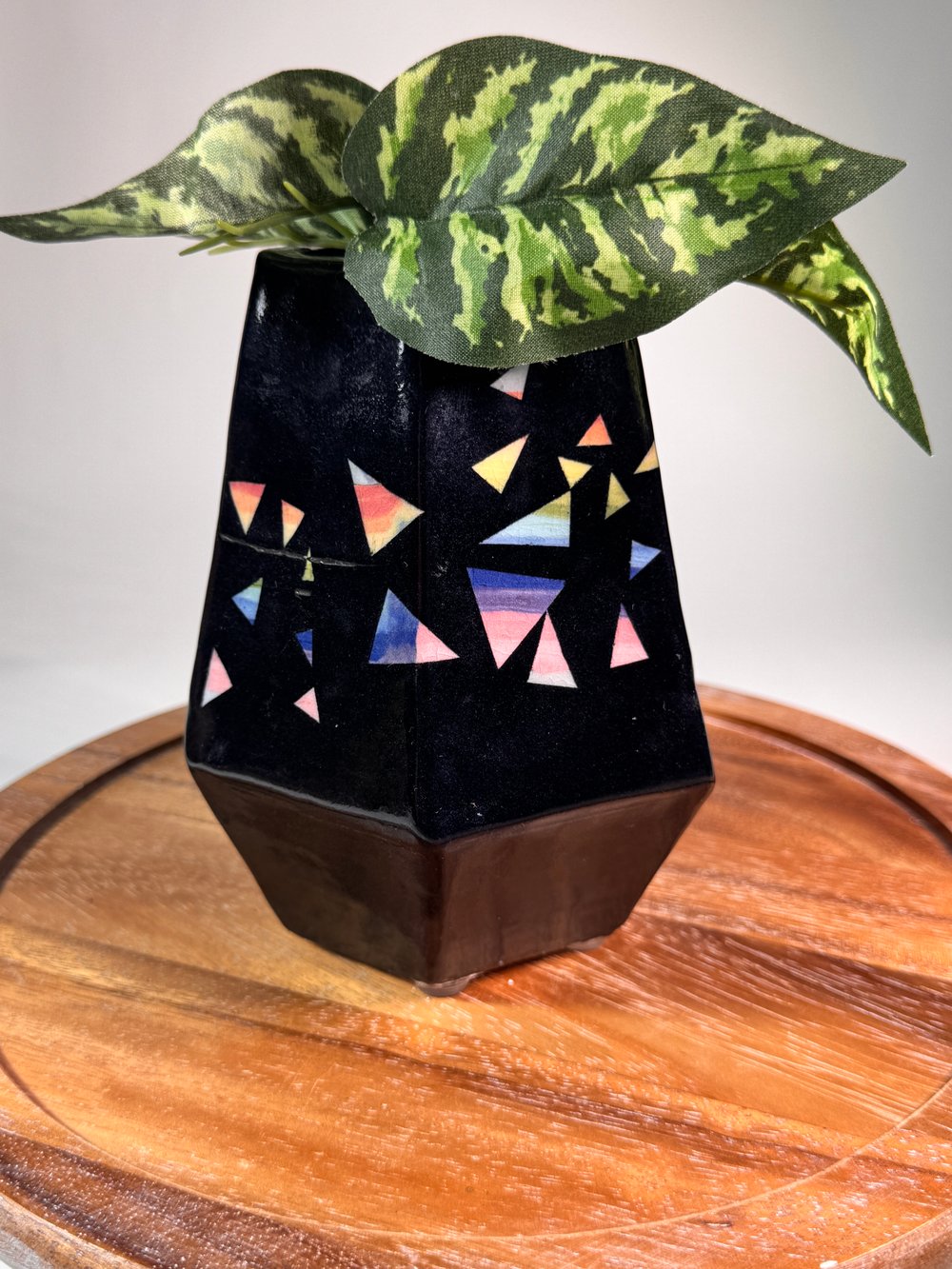 Image of Black Ceramic Geometric Rainbow Planter