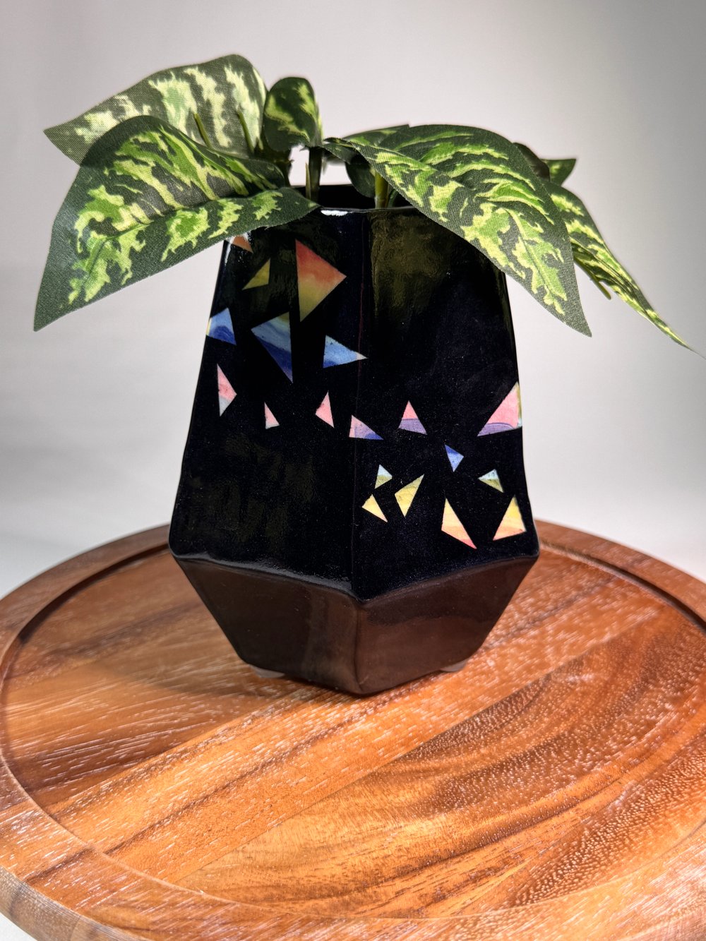Image of Black Ceramic Geometric Rainbow Planter