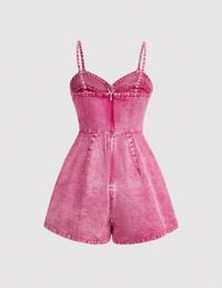 Image 2 of Pink Denim Romper Large