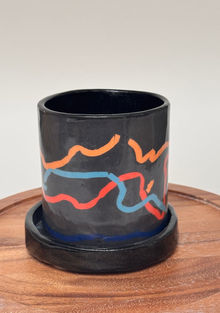 Image of Black Cylindrical Porcelain Planter