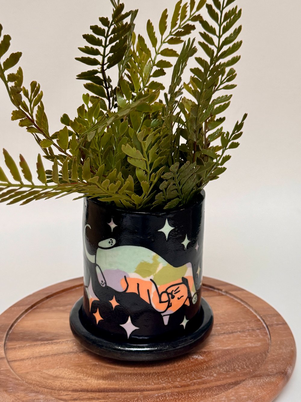 Image of Porcelain Planter with Cat and Stars