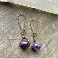 Image 3 of Purple Boho Dangle Earrings, Rustic Boho Earrings, Antique Bronze Hooks, Festival Jewelry