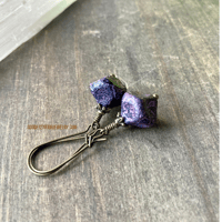 Image 5 of Purple Boho Dangle Earrings, Rustic Boho Earrings, Antique Bronze Hooks, Festival Jewelry