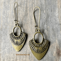 Image 1 of  Petite Tribal Shield Earrings, Bronze Boho Earrings, Festival & Bohemian Jewelry