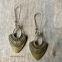 Image 3 of  Petite Tribal Shield Earrings, Bronze Boho Earrings, Festival & Bohemian Jewelry