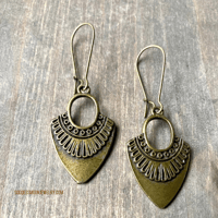 Image 4 of  Petite Tribal Shield Earrings, Bronze Boho Earrings, Festival & Bohemian Jewelry