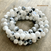 Image 1 of Rainbow Moonstone Beaded Bracelet with Black Tourmaline, For Protection & Intuition 