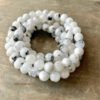 Image 2 of Rainbow Moonstone Beaded Bracelet with Black Tourmaline, For Protection & Intuition 
