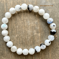 Image 4 of Rainbow Moonstone Beaded Bracelet with Black Tourmaline, For Protection & Intuition 