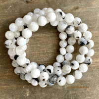 Image 3 of Rainbow Moonstone Beaded Bracelet with Black Tourmaline, For Protection & Intuition 
