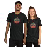 Image 1 of Short Sleeved T-shirt (Adult M/F) - Jack O Lantern Retro Orange Glow