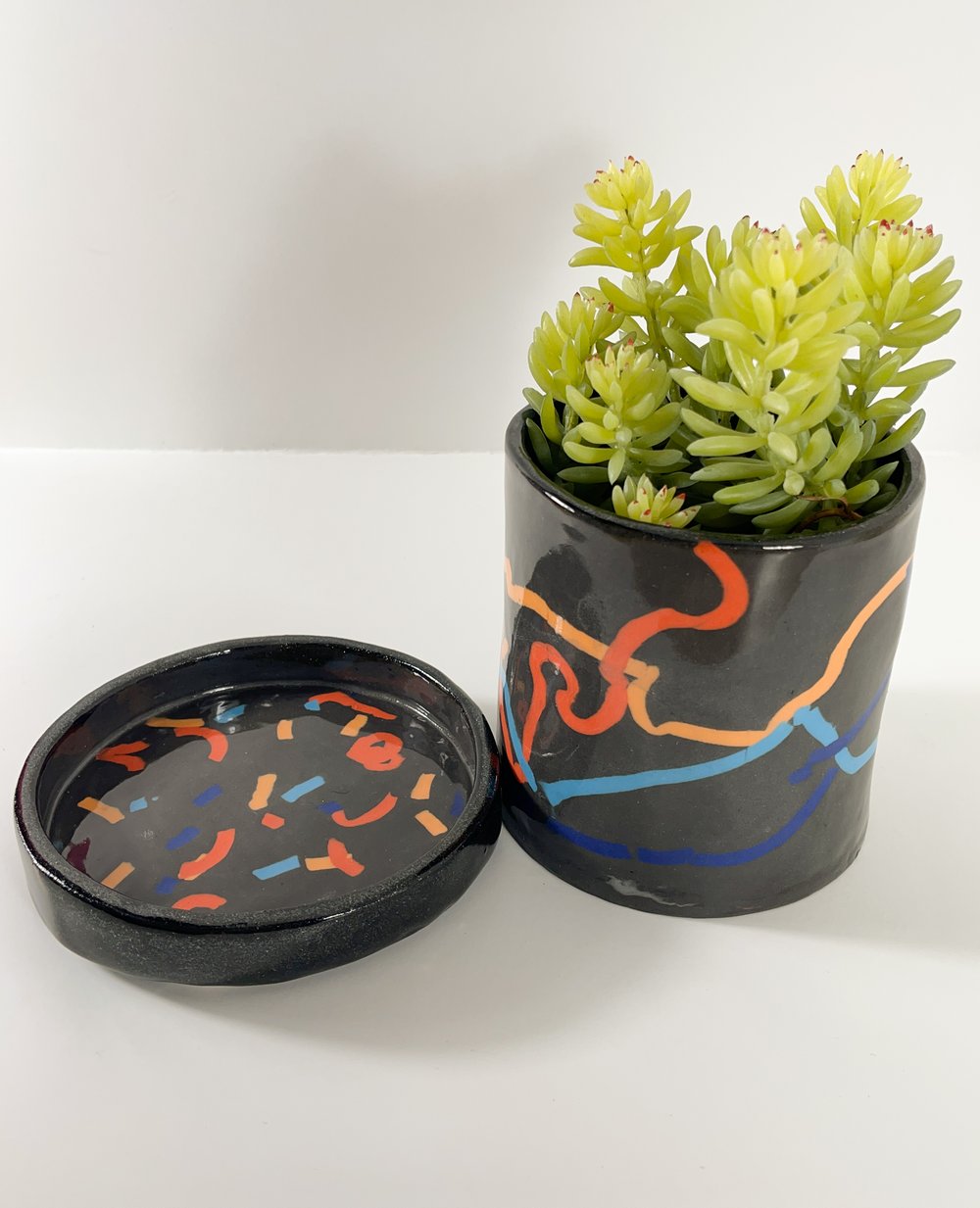 Image of Black Cylindrical Porcelain Planter