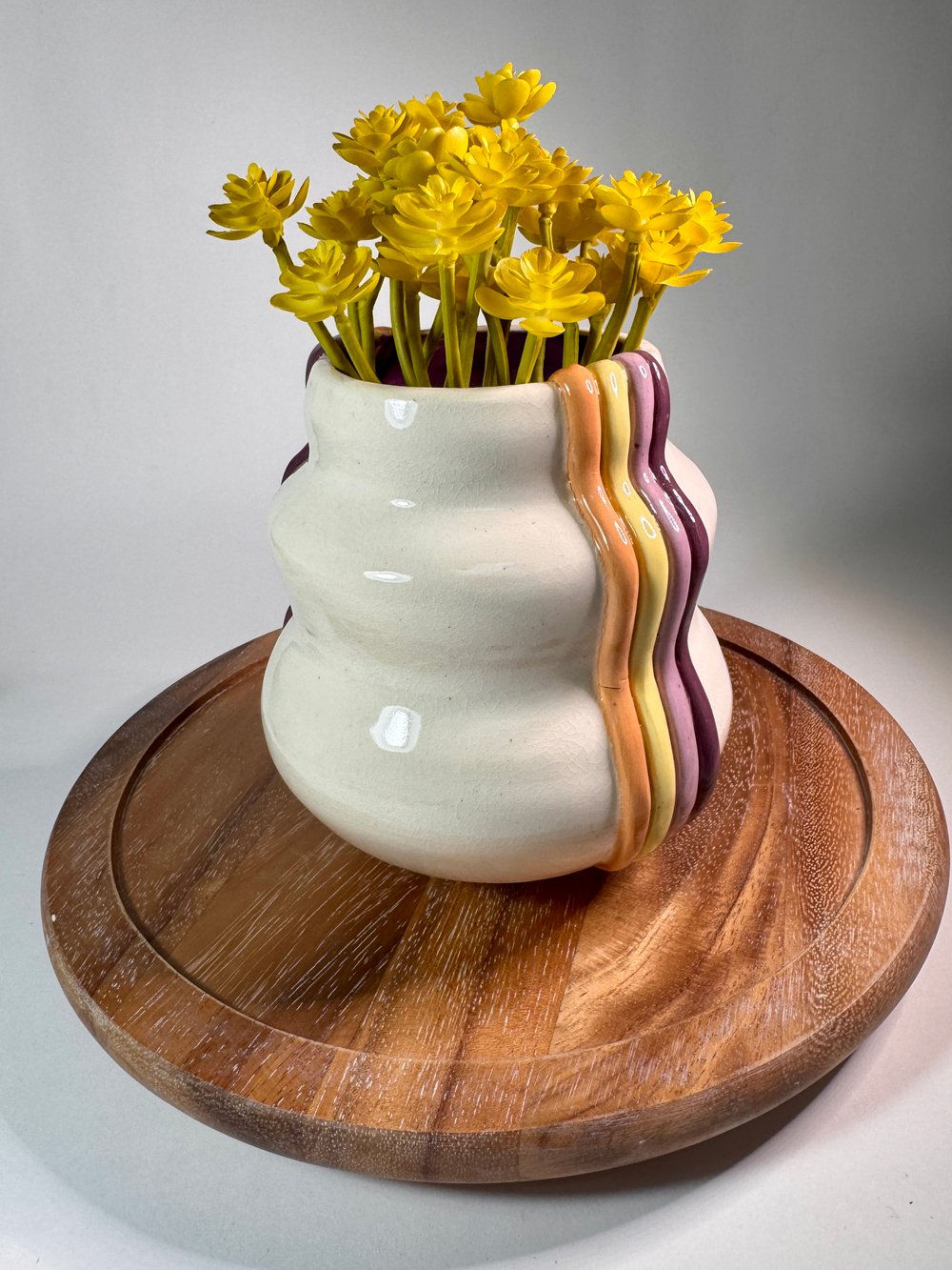 Image of  Porcelain Planter/Vase with Horizontal Stripes