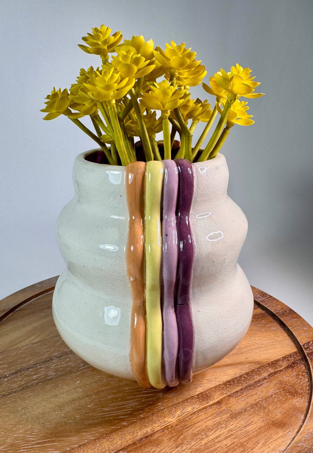 Image of  Porcelain Planter/Vase with Horizontal Stripes