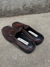 Image 2 of Vintage Brown and Black Faux Snakeskin Mules - Size US 7.5