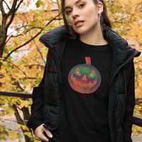 Image 3 of Long Sleeve Tee (Adult M/F) - Jack O Lantern Retro Orange Glow