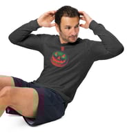 Image 8 of Long Sleeve Tee (Adult M/F) - Jack O Lantern Retro Orange Glow