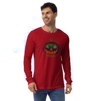 Image 9 of Long Sleeve Tee (Adult M/F) - Jack O Lantern Retro Orange Glow