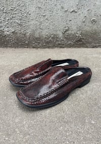Image 1 of Vintage Brown and Black Faux Snakeskin Mules - Size US 7.5