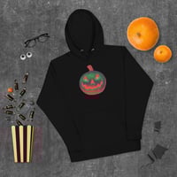 Image 1 of Long Sleeve Hoodie (Adult M/F) - Jack O Lantern Retro Orange Glow