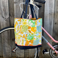 Image 2 of Sunny Denim Delight Handmade Tote Bag Upcycled Vintage Fabrics & Denim
