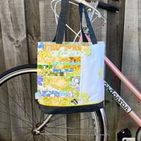 Image 2 of Sunshine Stitched Handmade Tote Bag Upcycled Vintage Fabrics & Denim