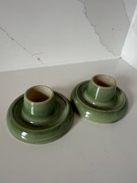 Image 1 of Pair of Green Vintage Ceramic Candle Holders