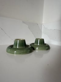 Image 3 of Pair of Green Vintage Ceramic Candle Holders