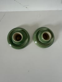 Image 4 of Pair of Green Vintage Ceramic Candle Holders