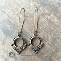 Image 2 of Bronze Tribal Dot Earrings, Ethnic Boho Statement Earrings, Antiqued Bronze Jewelry