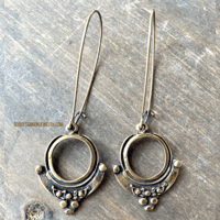 Image 6 of Bronze Tribal Dot Earrings, Ethnic Boho Statement Earrings, Antiqued Bronze Jewelry