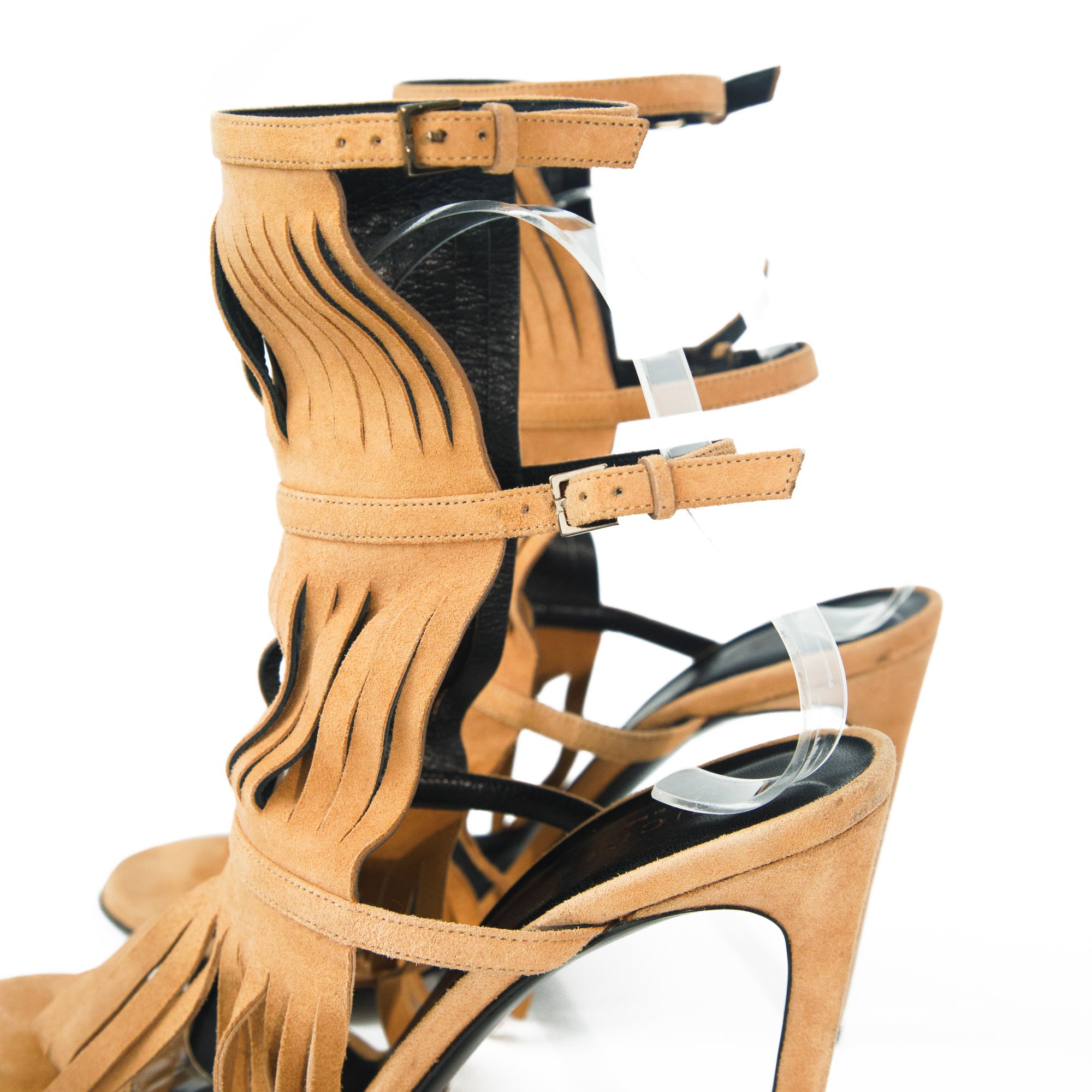 Image of Gucci 2014 Becky Suede Fringe Gladiator Heels