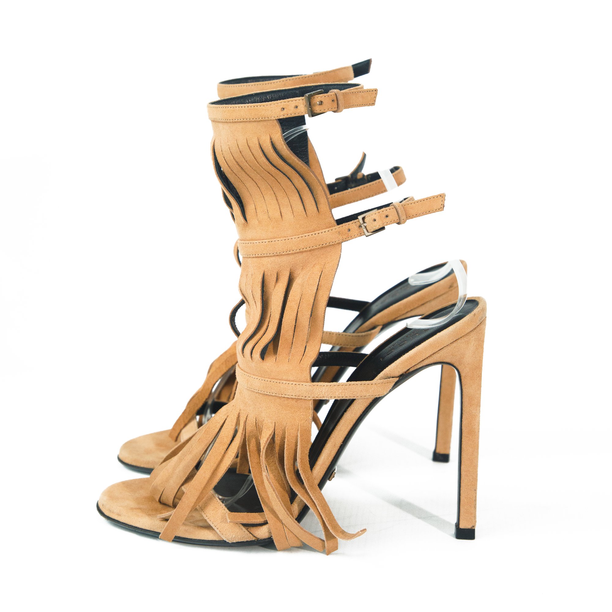 Image of Gucci 2014 Becky Suede Fringe Gladiator Heels