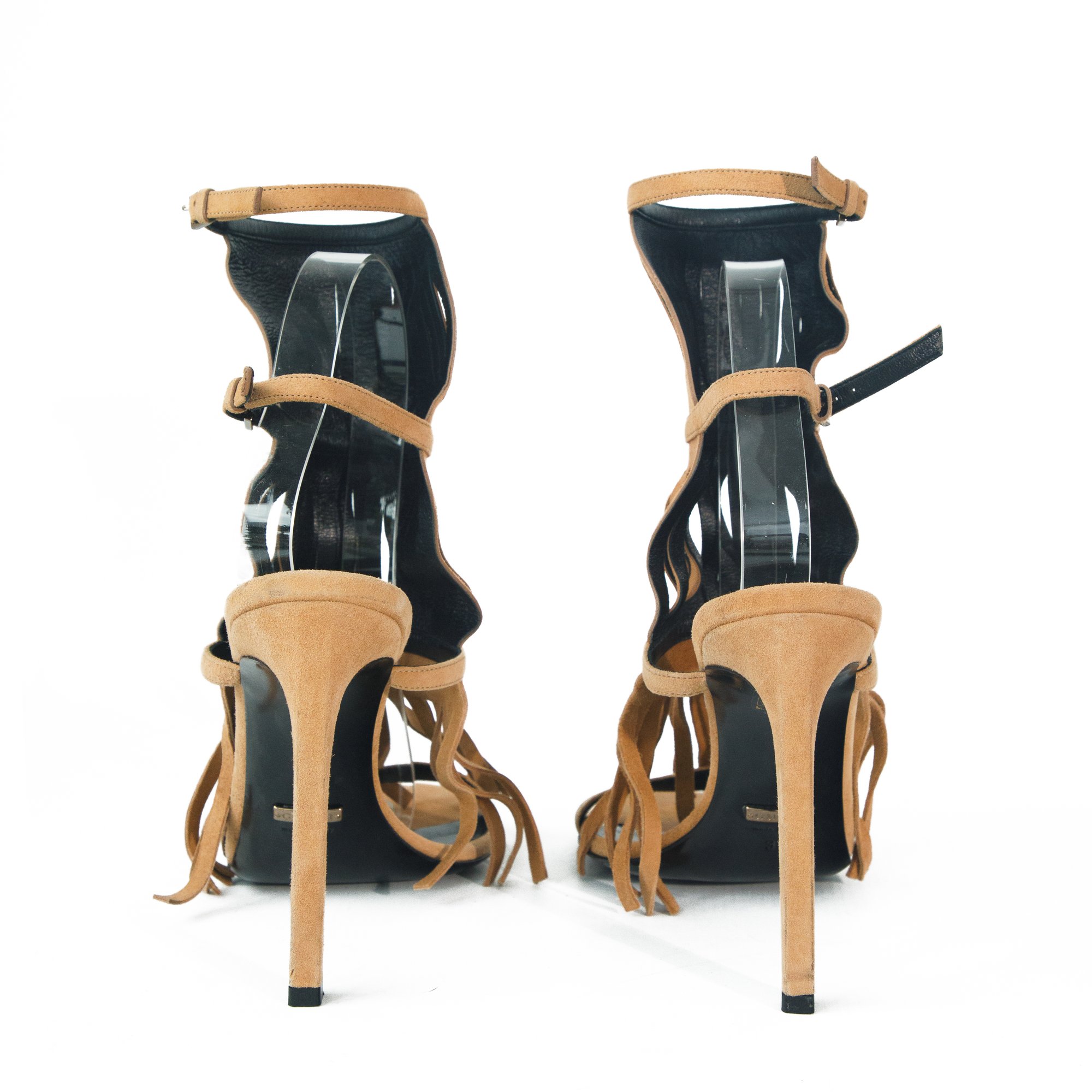 Image of Gucci 2014 Becky Suede Fringe Gladiator Heels