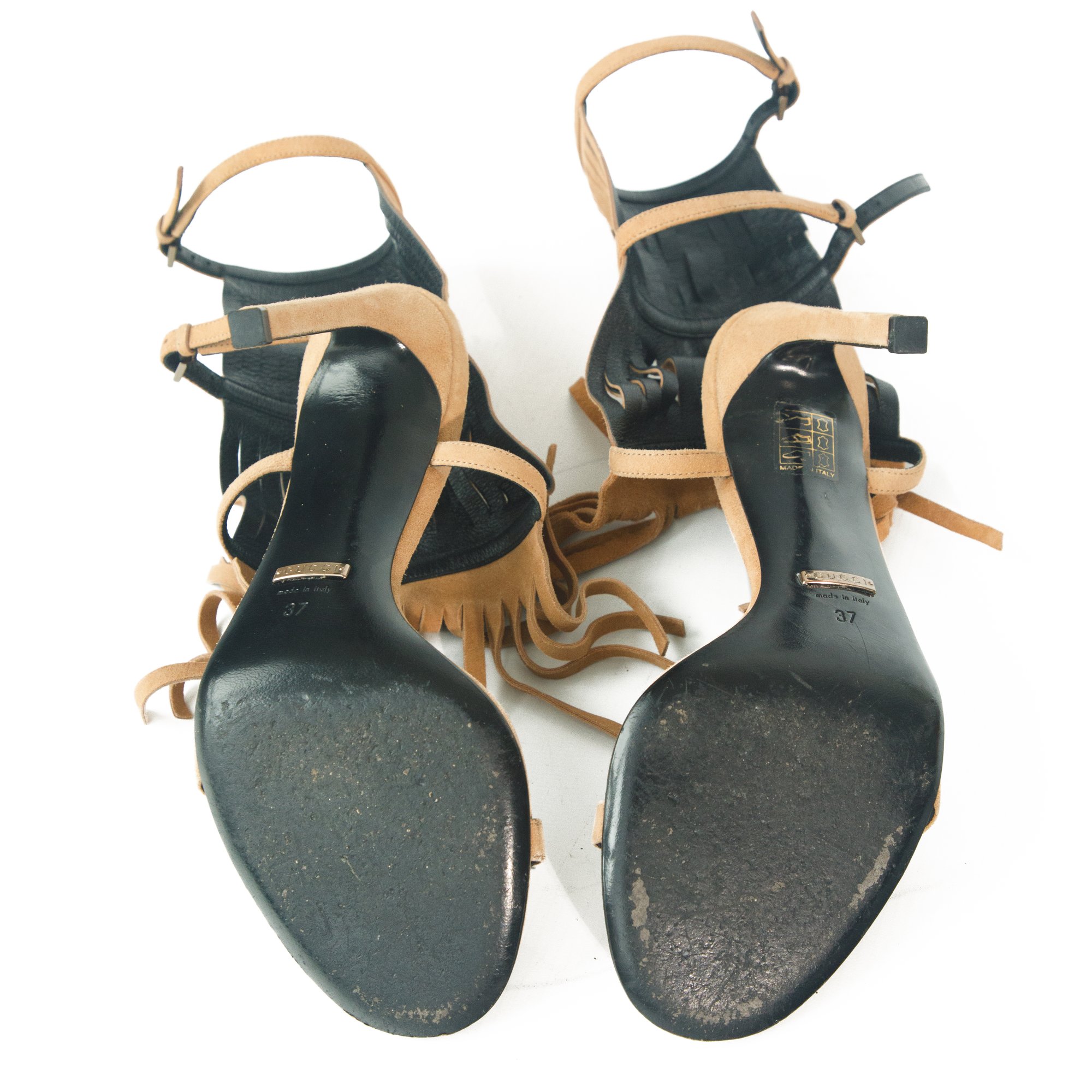 Image of Gucci 2014 Becky Suede Fringe Gladiator Heels