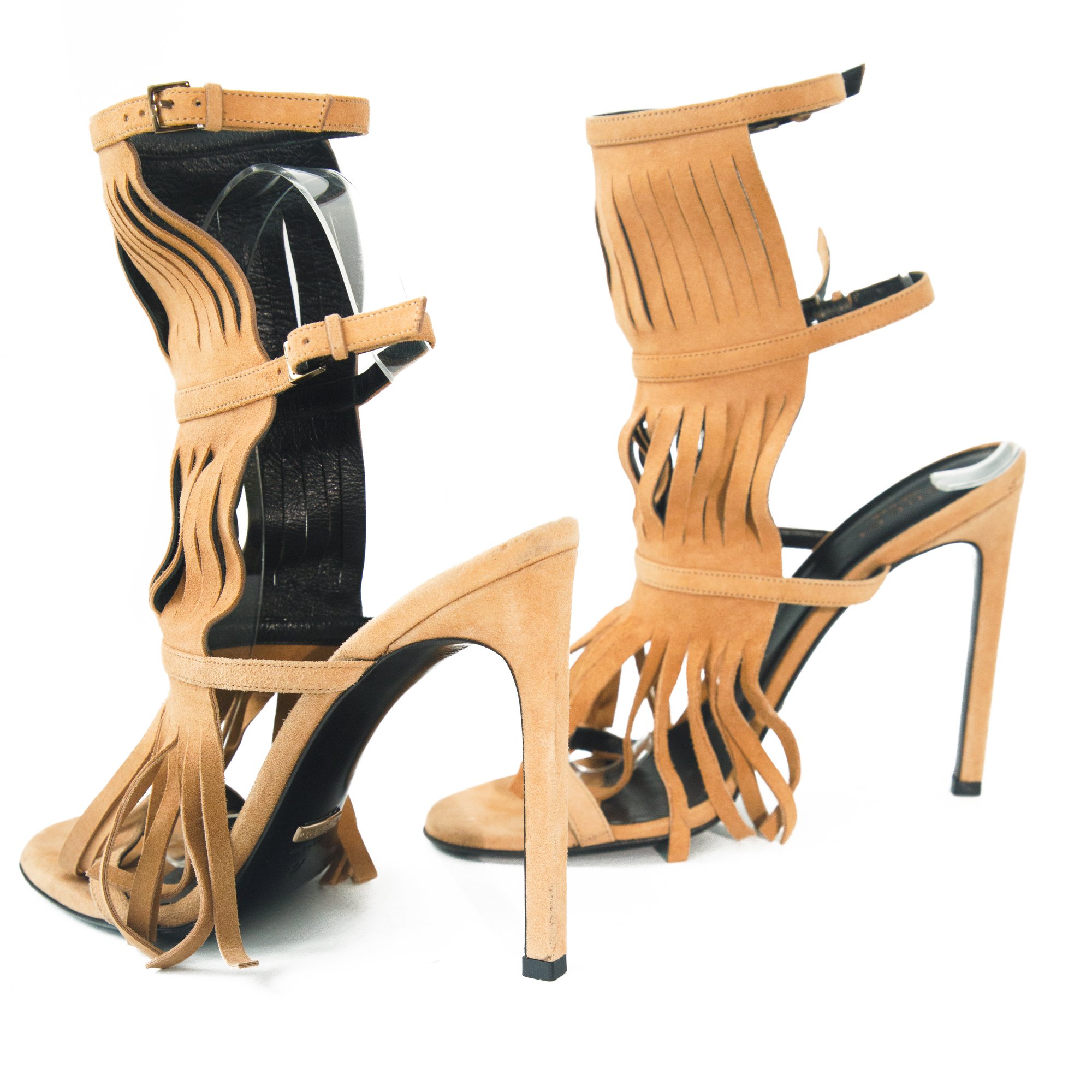 Image of Gucci 2014 Becky Suede Fringe Gladiator Heels