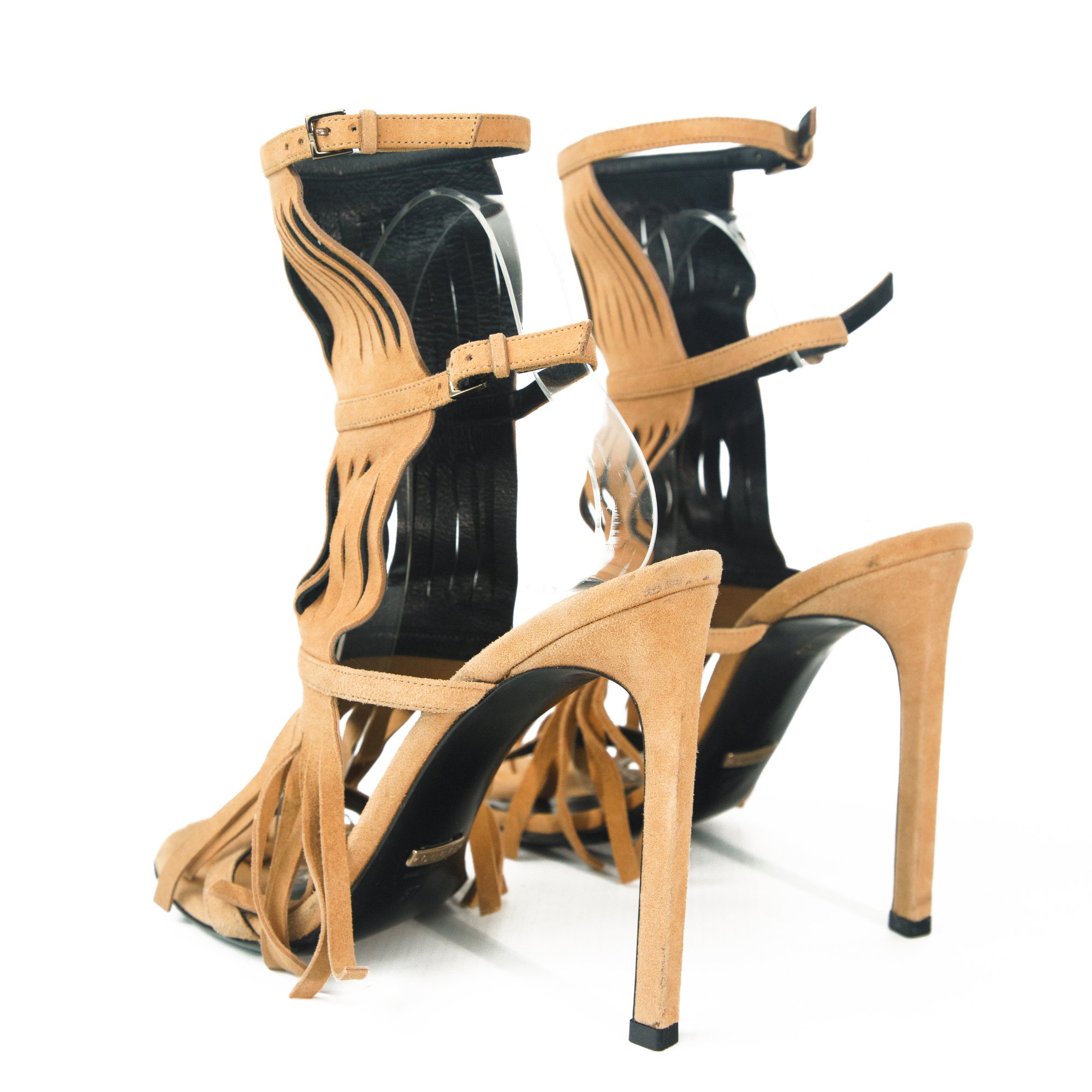 Image of Gucci 2014 Becky Suede Fringe Gladiator Heels
