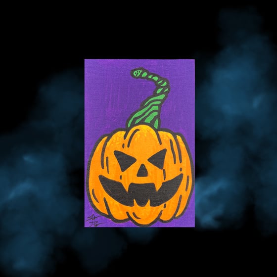 Image of "FANGED PUMPKIN" painting 4" x 6" CANVAS board