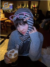 Image 11 of Code Print Striped Hooded Scarf Hat