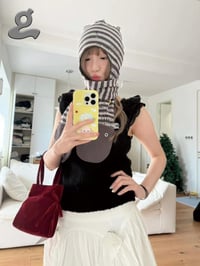 Image 12 of Code Print Striped Hooded Scarf Hat