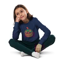 Image 1 of Youth Long Sleeve Tee - Jack O Lantern Retro Orange Glow