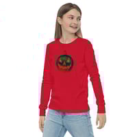 Image 7 of Youth Long Sleeve Tee - Jack O Lantern Retro Orange Glow