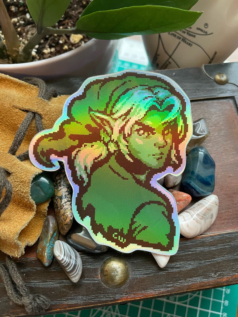 Image of Holographic Pixel Art Sticker - Link Portrait
