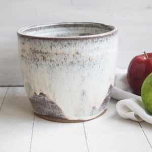 Image of Gorgeous Rustic Utensil Holder in Speckled Brown Clay and Toasted Marshmallow Glaze, Made in USA 