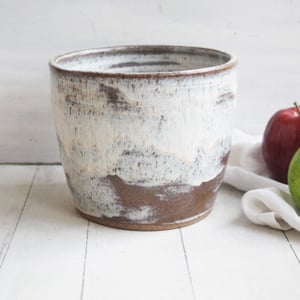 Image of Gorgeous Rustic Utensil Holder in Speckled Brown Clay and Toasted Marshmallow Glaze, Made in USA 