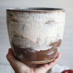 Image of Gorgeous Rustic Utensil Holder in Speckled Brown Clay and Toasted Marshmallow Glaze, Made in USA 
