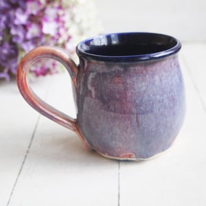 Image of Beautifully Glazed Purple and Pink and Dark Blue Pottery Mug, 12 Ounce Coffee Cup, Made in USA