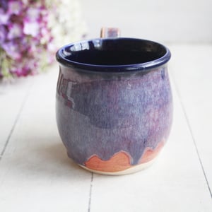 Image of Beautifully Glazed Purple and Pink and Dark Blue Pottery Mug, 12 Ounce Coffee Cup, Made in USA