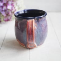 Image 5 of Beautifully Glazed Purple and Pink and Dark Blue Pottery Mug, 12 Ounce Coffee Cup, Made in USA