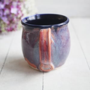 Image of Beautifully Glazed Purple and Pink and Dark Blue Pottery Mug, 12 Ounce Coffee Cup, Made in USA